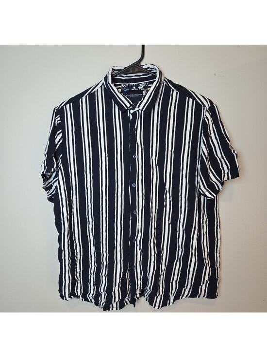 Denim & Flower Other - Denim & Flower Button Up Mens Large Navy Blue Striped Short Sleeve Shirt